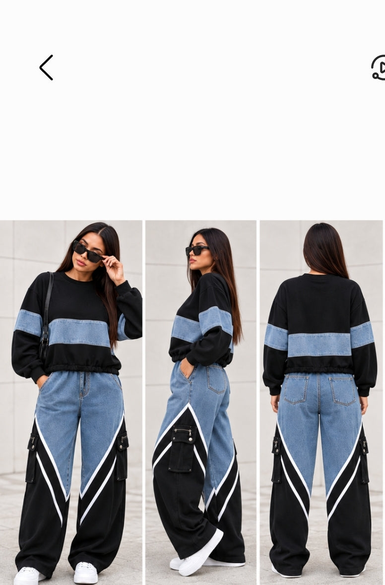 Conjunto vaquero de mujer con sudadera y pantalón ancho