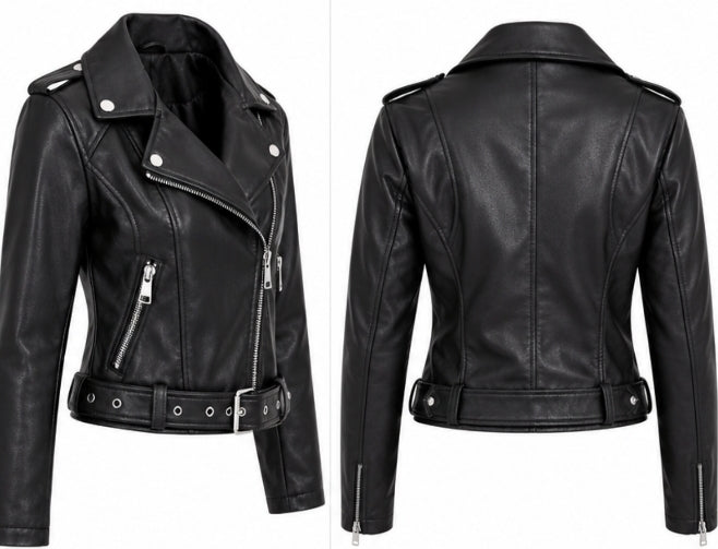 Chaqueta estilo cuero para mujer negra