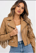 Chaqueta marrón estilo cuero de mujer, talla única