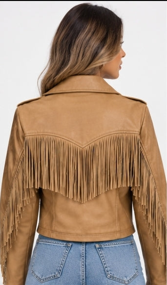 Chaqueta marrón estilo cuero de mujer, talla única