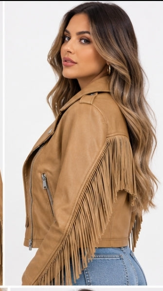 Chaqueta marrón estilo cuero de mujer, talla única