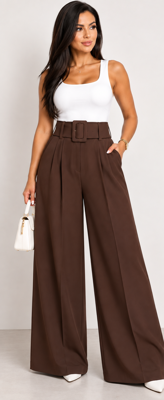 Pantalón Palazzo de Tiro Alto con Tablas