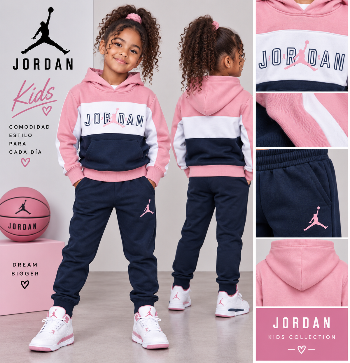 Conjunto infantil en rojo, rosa o verde