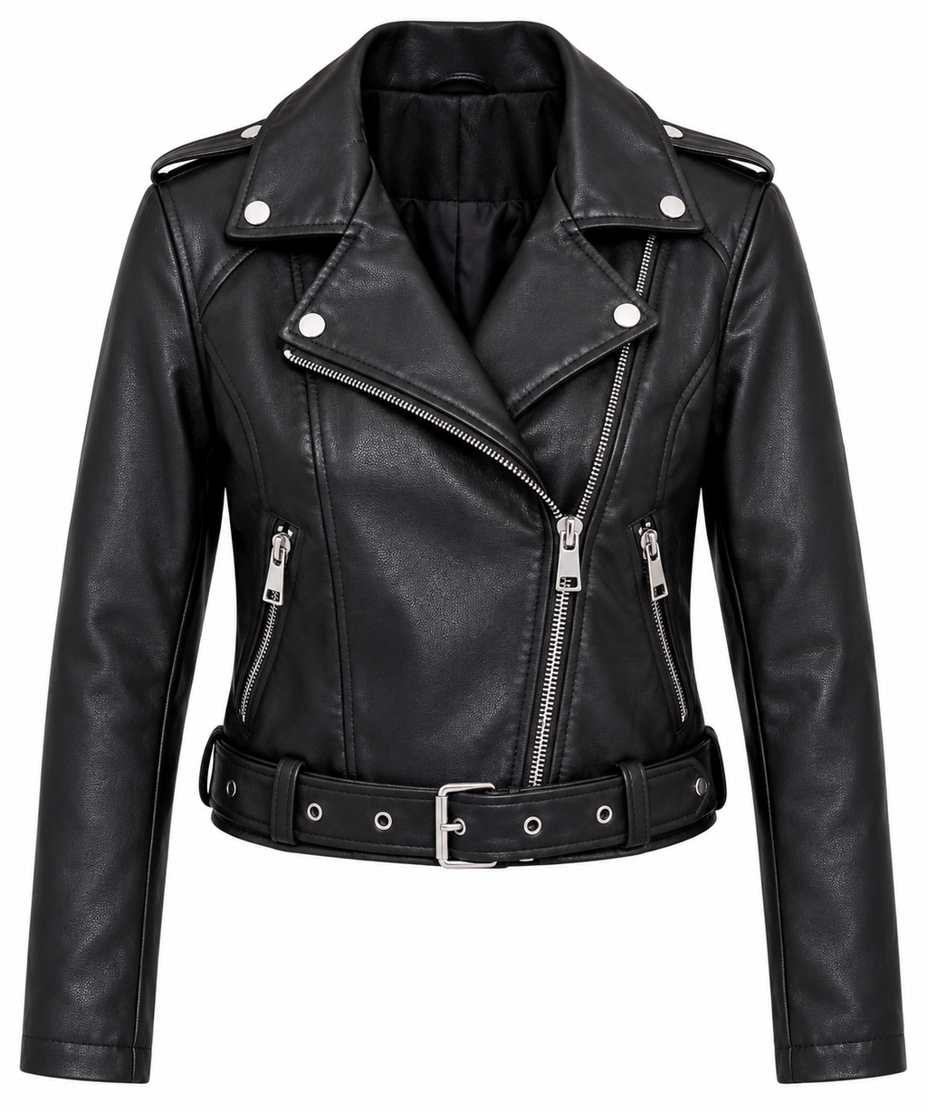 Chaqueta estilo cuero para mujer negra