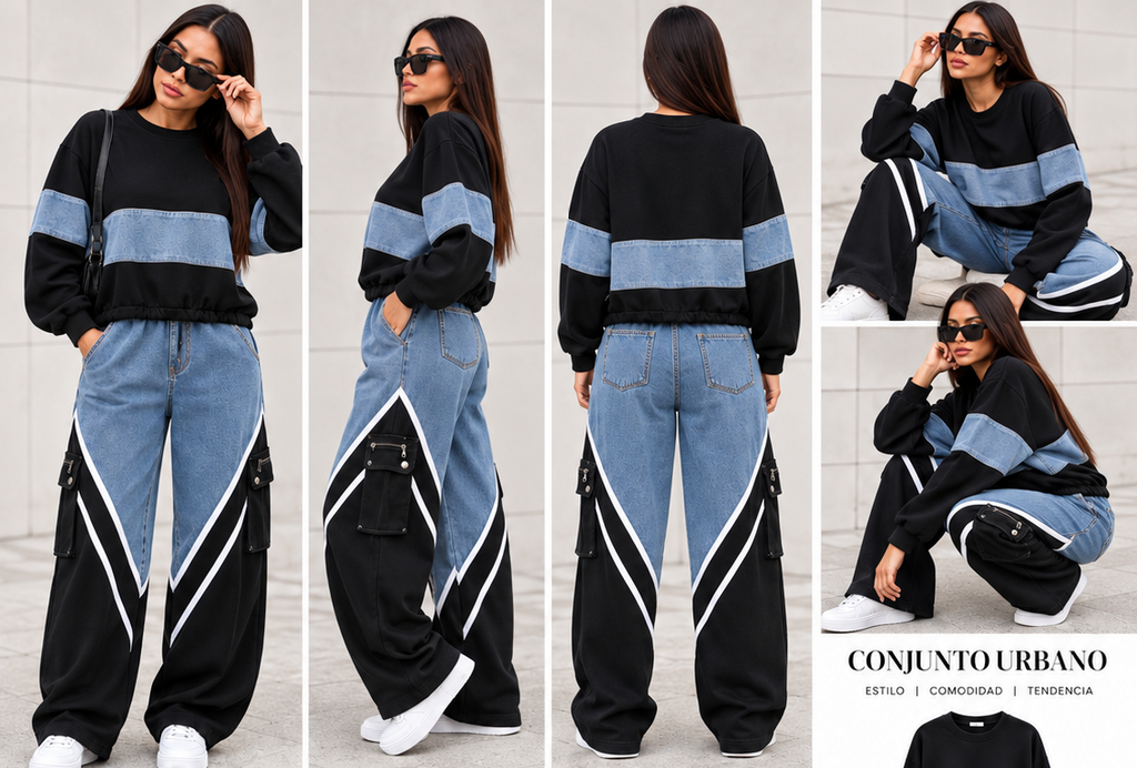 Conjunto vaquero de mujer con sudadera y pantalón ancho