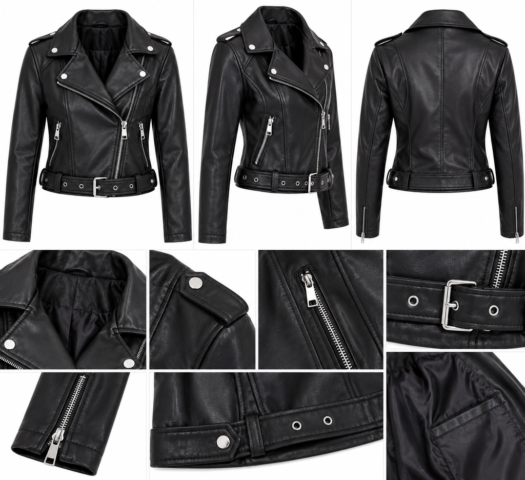 Chaqueta estilo cuero para mujer negra