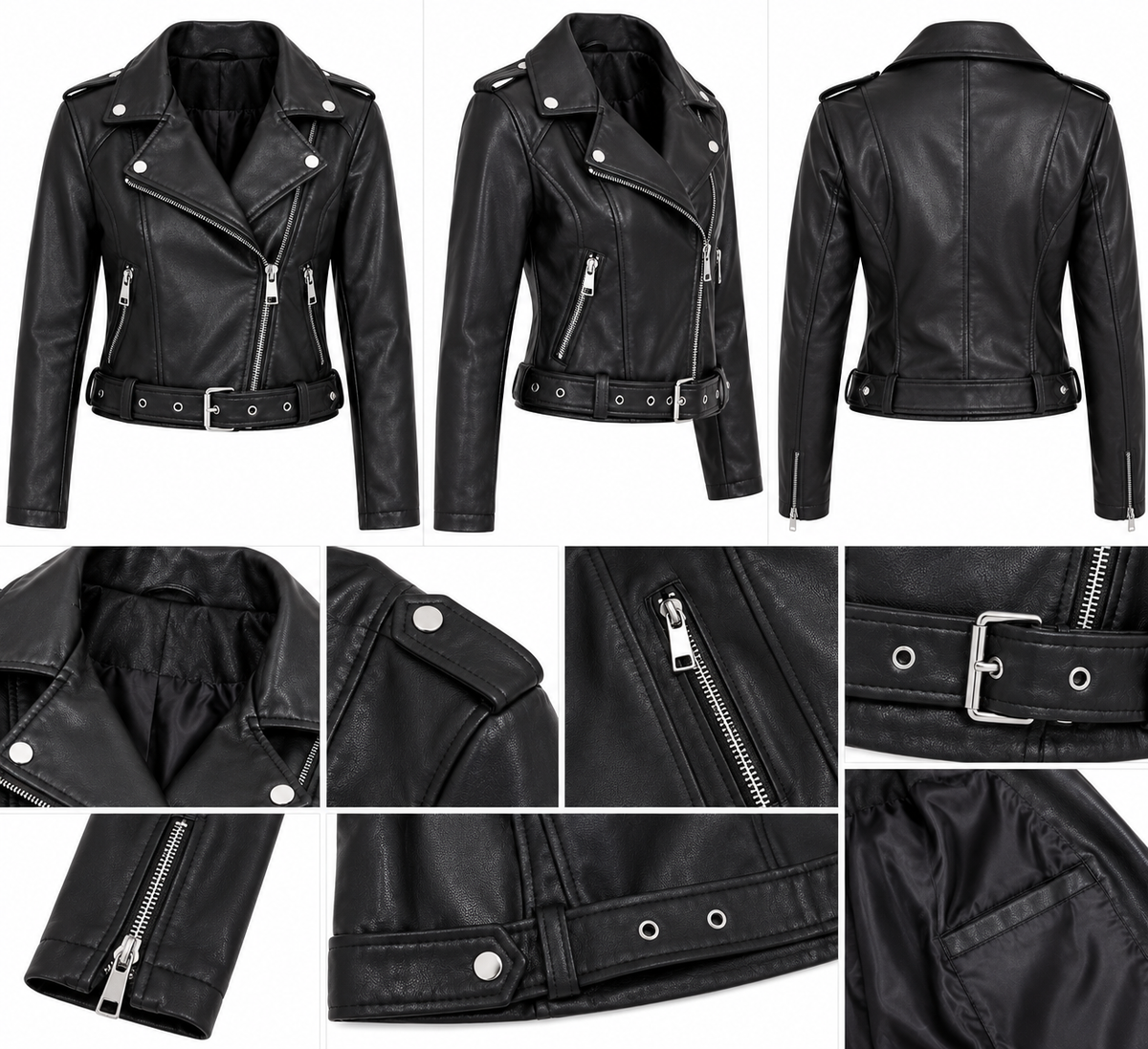 Chaqueta estilo cuero para mujer negra