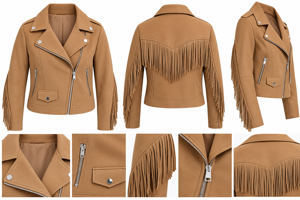 Chaqueta marrón estilo cuero de mujer, talla única