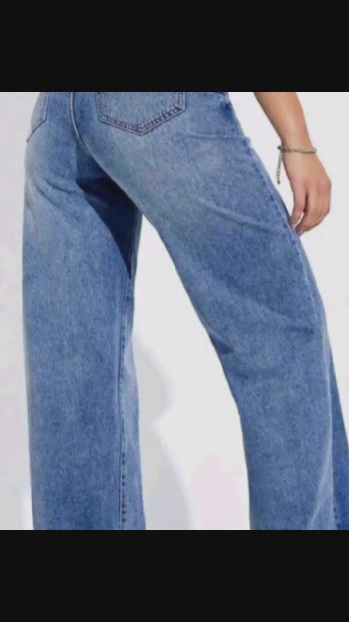 Vaqueros Wide Leg de Tiro Alto para Mujer, Azul Lavado