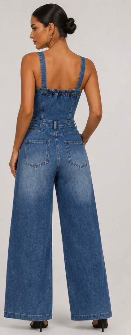 Mono vaquero ancho para mujer con botones